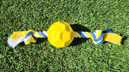 Rubber Soccer Ball Chew Toy with Tug Rope -- Great for Active Dogs