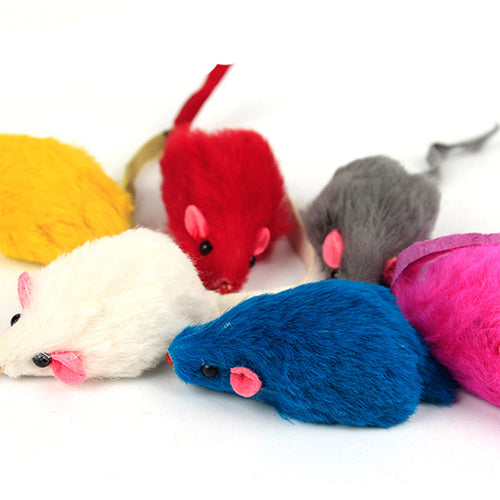 Colorful mouse-shaped toys on a white background