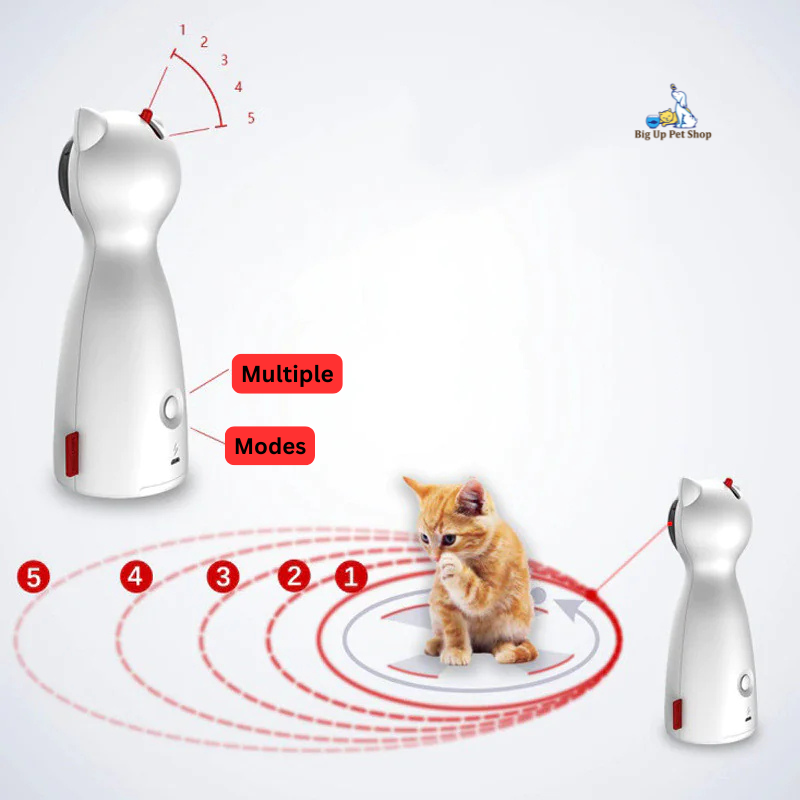 Pet training device with a cat illustration and labeled modes on a white background