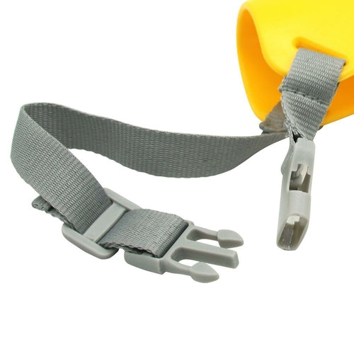 Gray strap with a yellow object on a white background