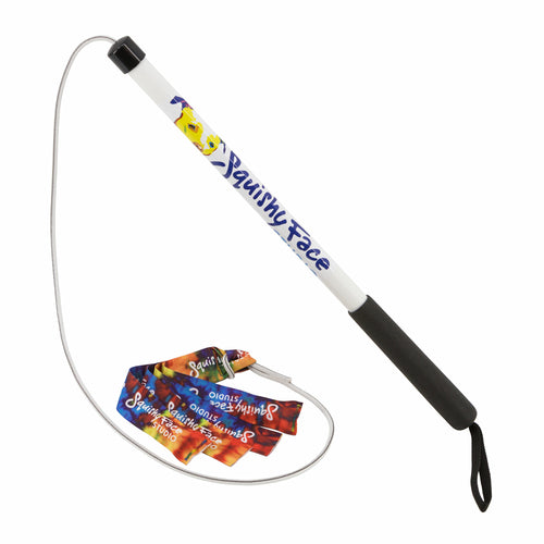 Fishing rod with colorful lure on a white background