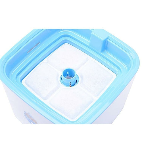 Square plastic container with a blue lid on a white background